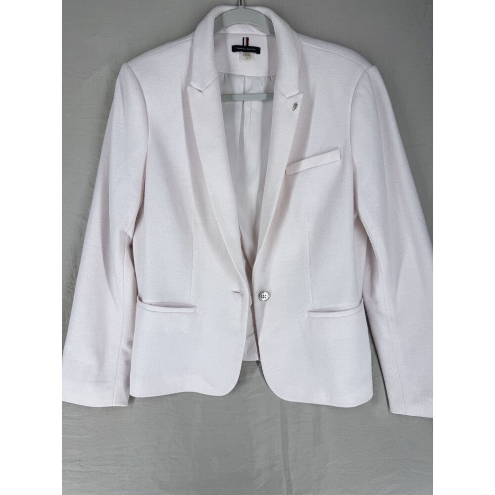 Tommy Hilfiger Knit Blazer Women’s 14 Pink Navy Elbow Patch Preppy Office Jacket